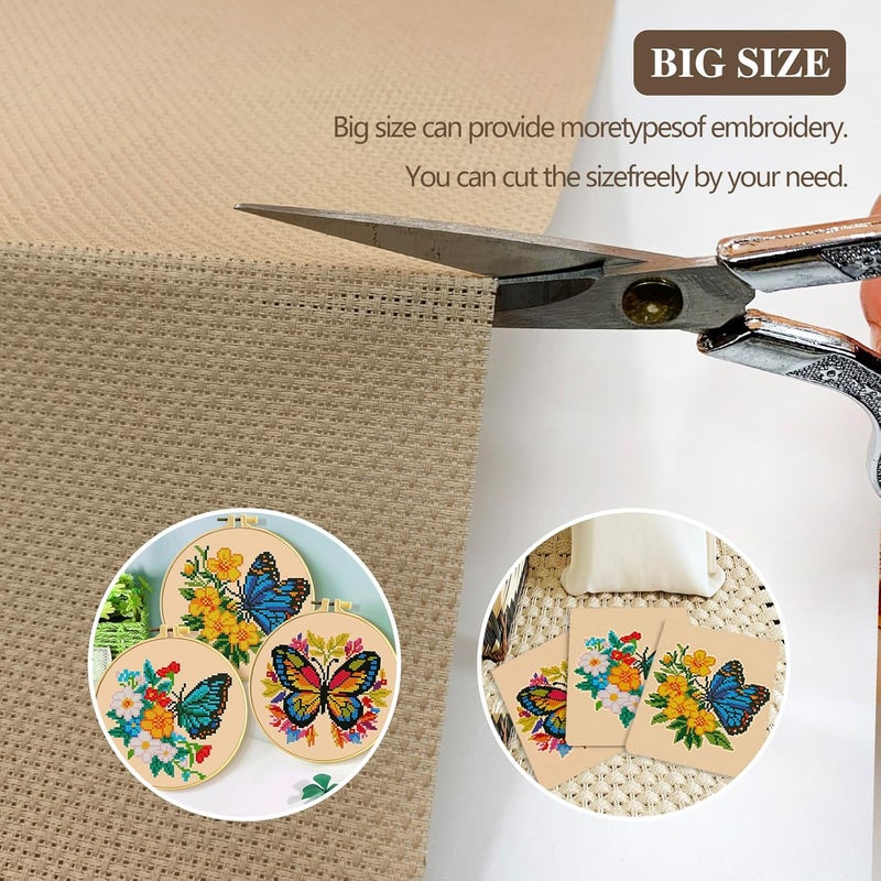 Zhenqing 14CT Aida Cloth - 30x35 Inch Cross Stitch Fabric for Embroidery, Pre-Cut Needlework Material, Acid-Free, Durable Weave(Light Brown) - Image 4